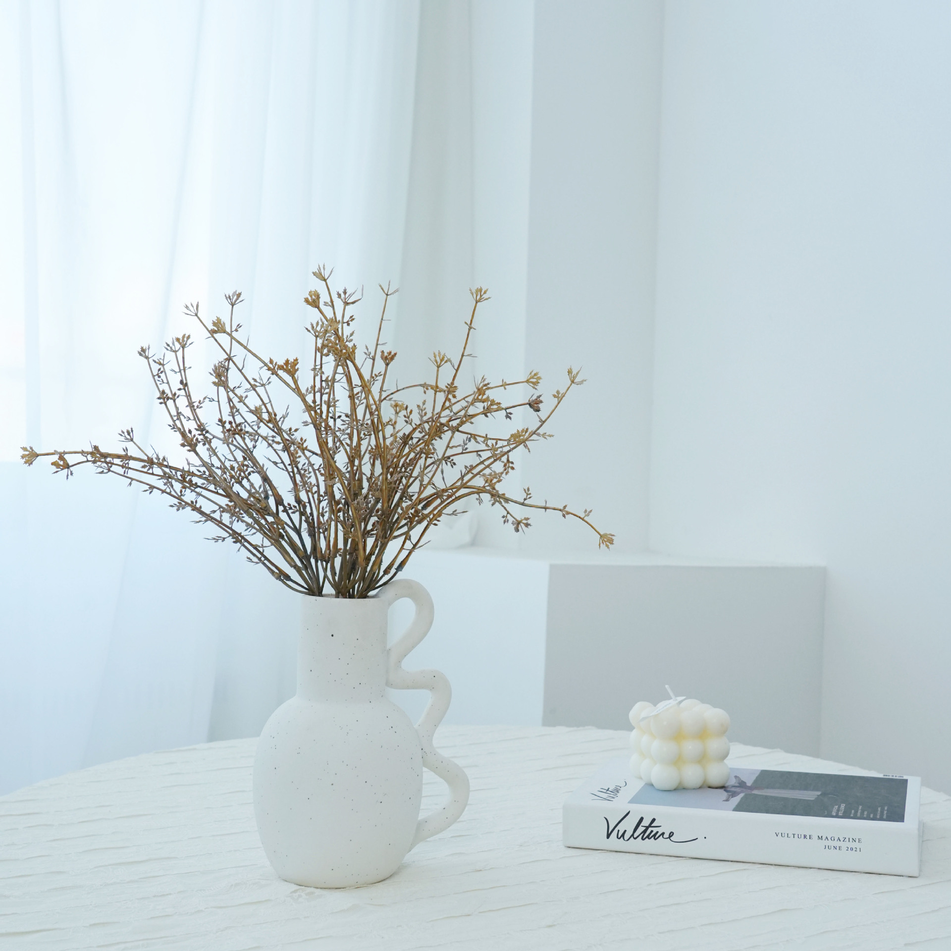 リラックスグッズ 枝物アレンジメント 白陶器の花器セット