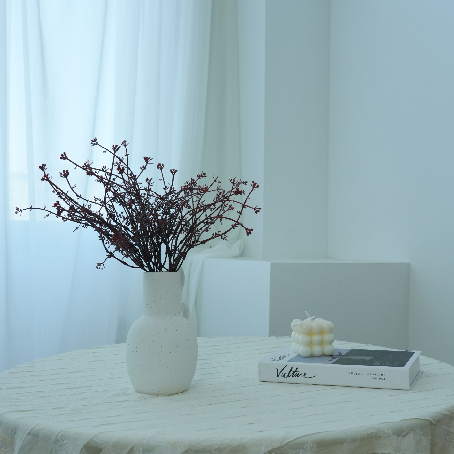 リラックスグッズ 枝物アレンジメント 白陶器の花器セット