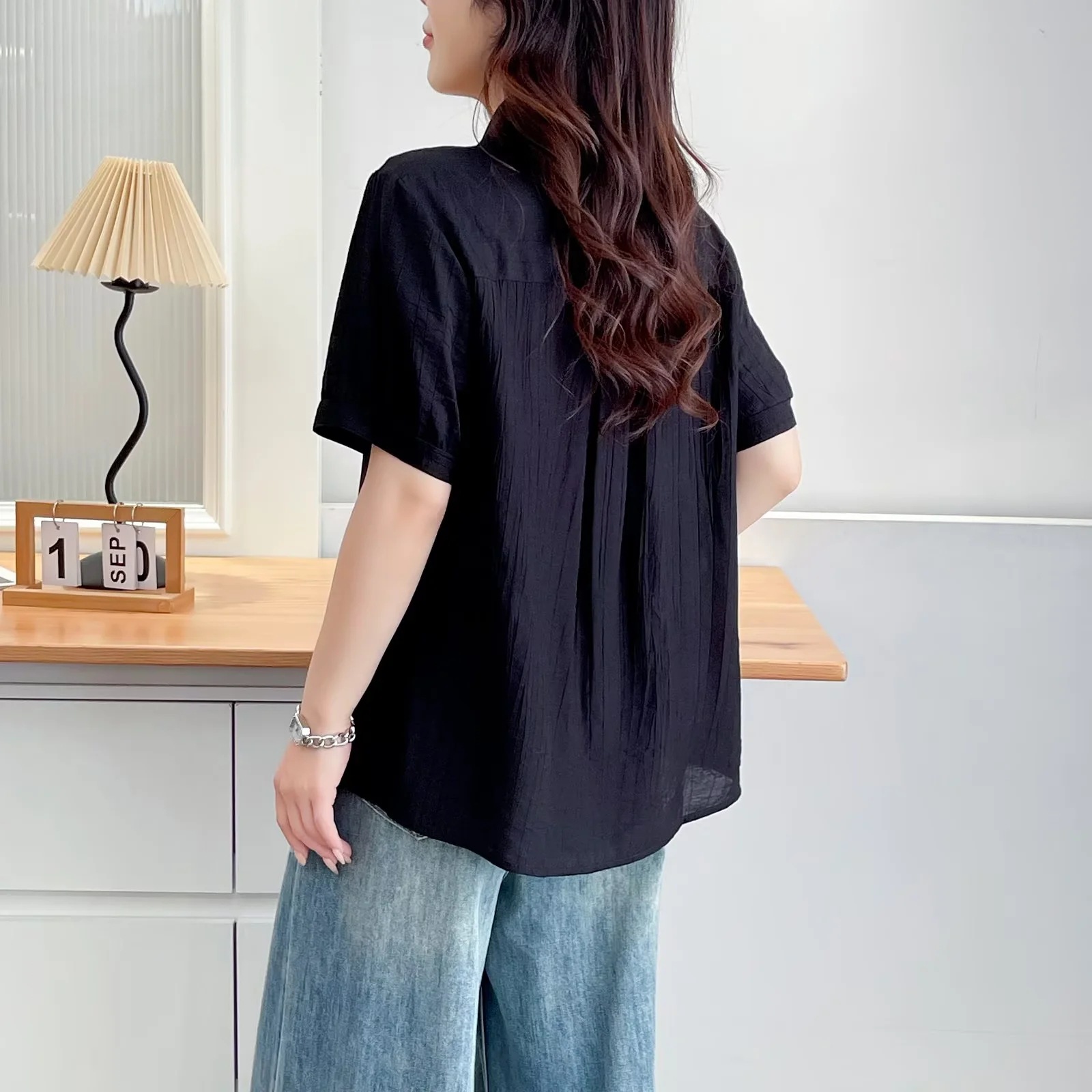 体型カバー ゆったりシルエット 切替デザインシャツ