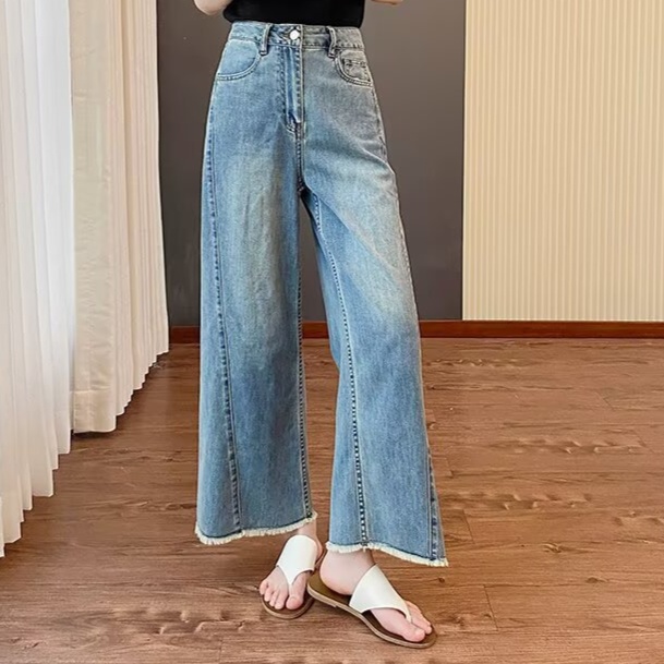 体型カバー ゆったりワイドデニムパンツ