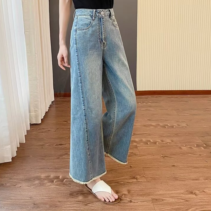 体型カバー ゆったりワイドデニムパンツ