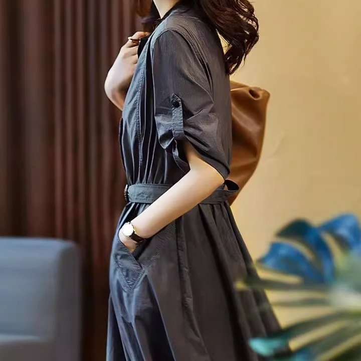 体型カバー 上品シルエットベルト付きワンピース