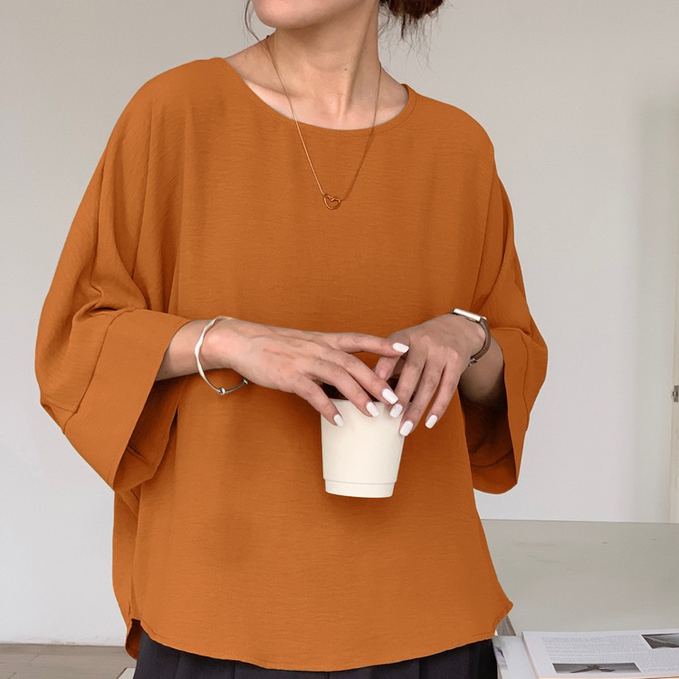 体型カバー ゆったりシルエット七分袖ブラウス