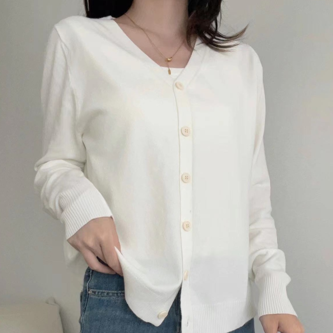 体型カバー ゆったりシルエット 美ライン長袖カーディガン