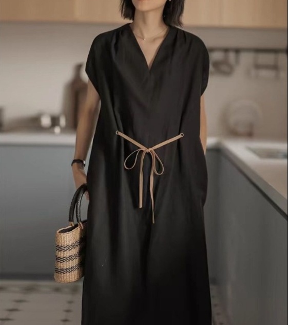 体型カバー ゆったりシルエット 上品リボン ワンピース