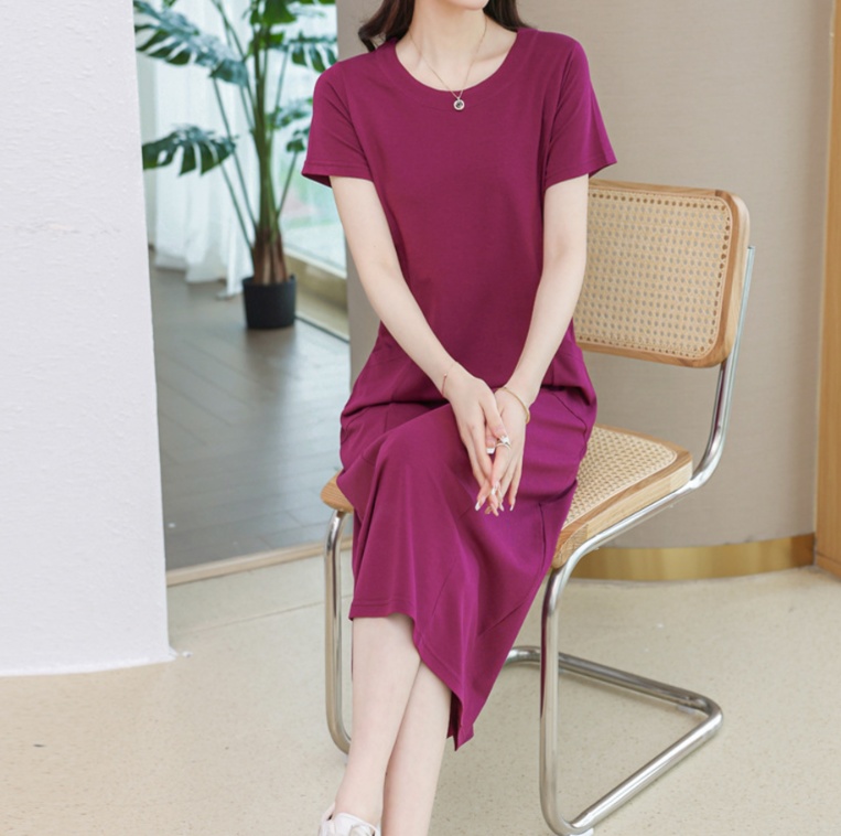 体型カバー ゆったりシルエット ポケット付き半袖ワンピース