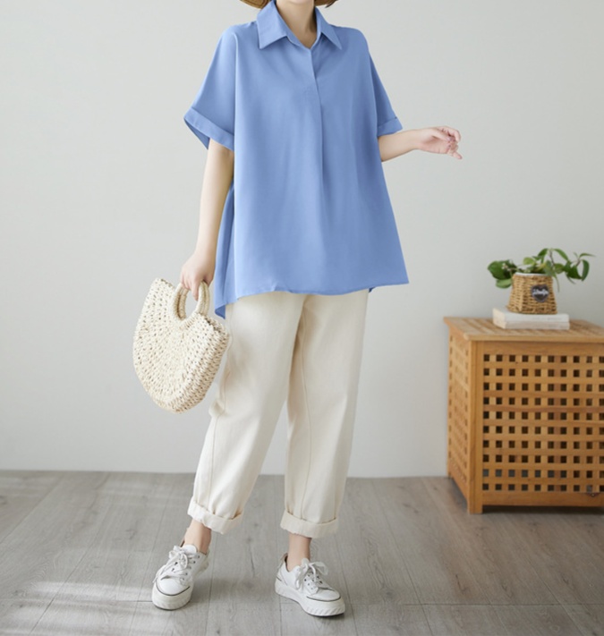 体型カバー ゆったりシルエット半袖シャツ