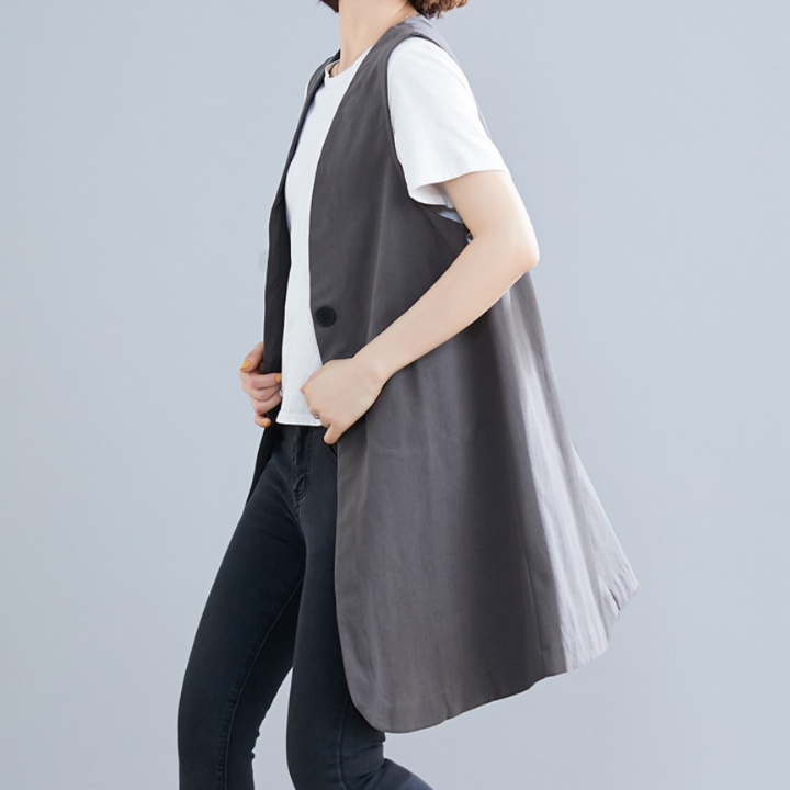 体型カバー シンプル長丈ベストジレ