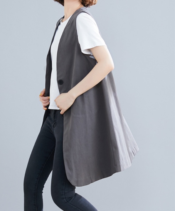 体型カバー シンプル長丈ベストジレ