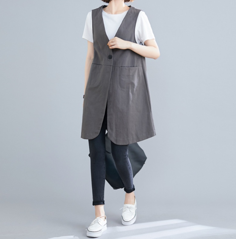 体型カバー シンプル長丈ベストジレ