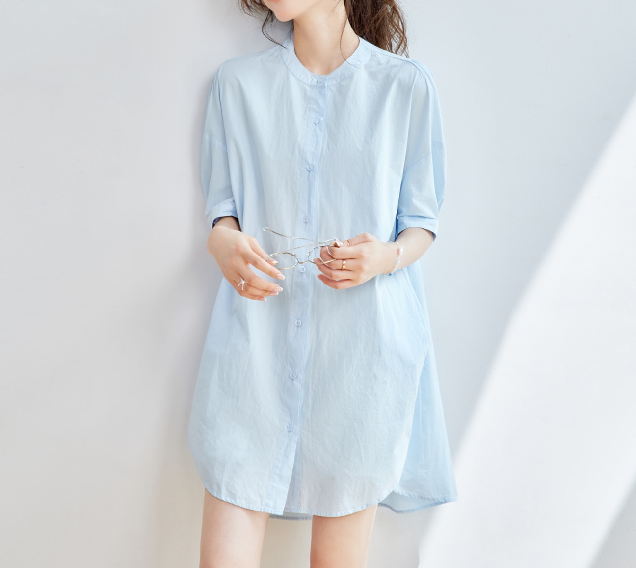 体型カバー ゆったりシルエットシャツワンピース