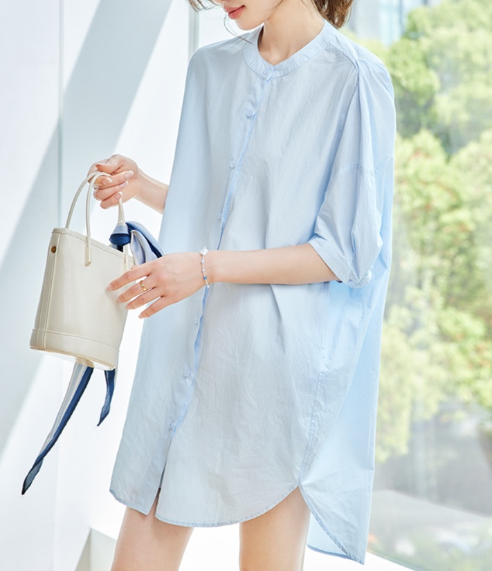 体型カバー ゆったりシルエットシャツワンピース