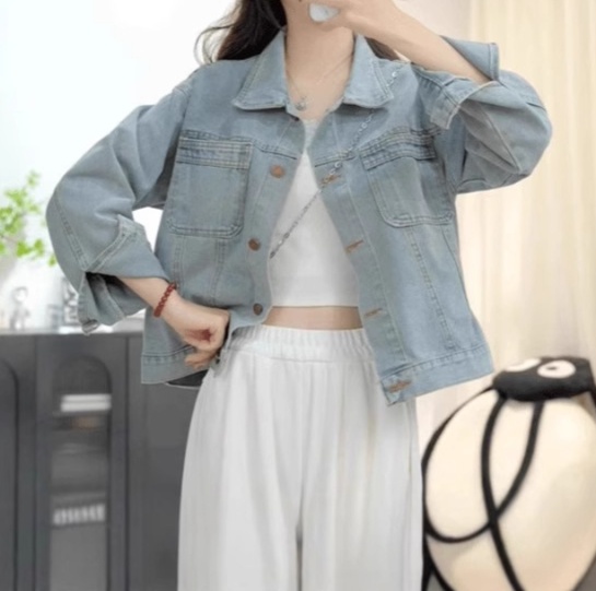 体型カバー ゆったりデニムオーバージャケット