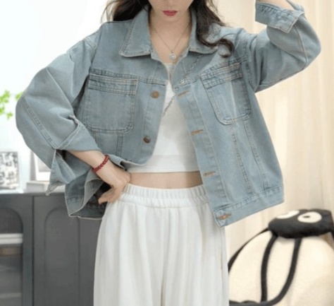 体型カバー ゆったりデニムオーバージャケット