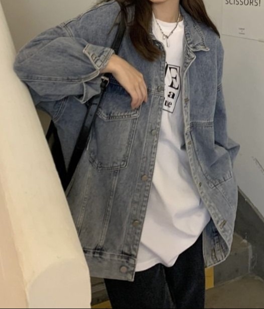 体型カバー ゆったりデニムオーバージャケット