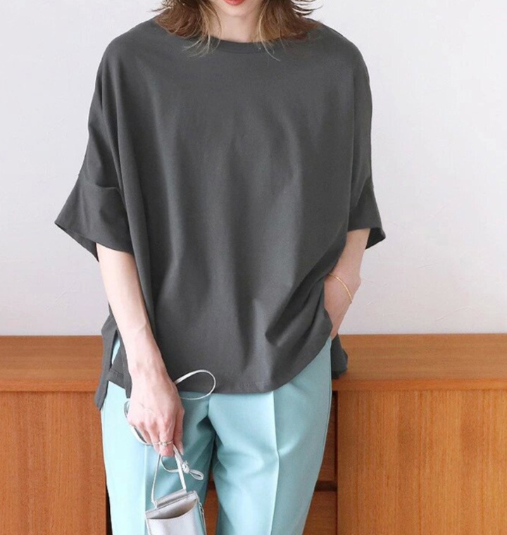 体型カバー ゆったりシルエット五分袖ブラウス
