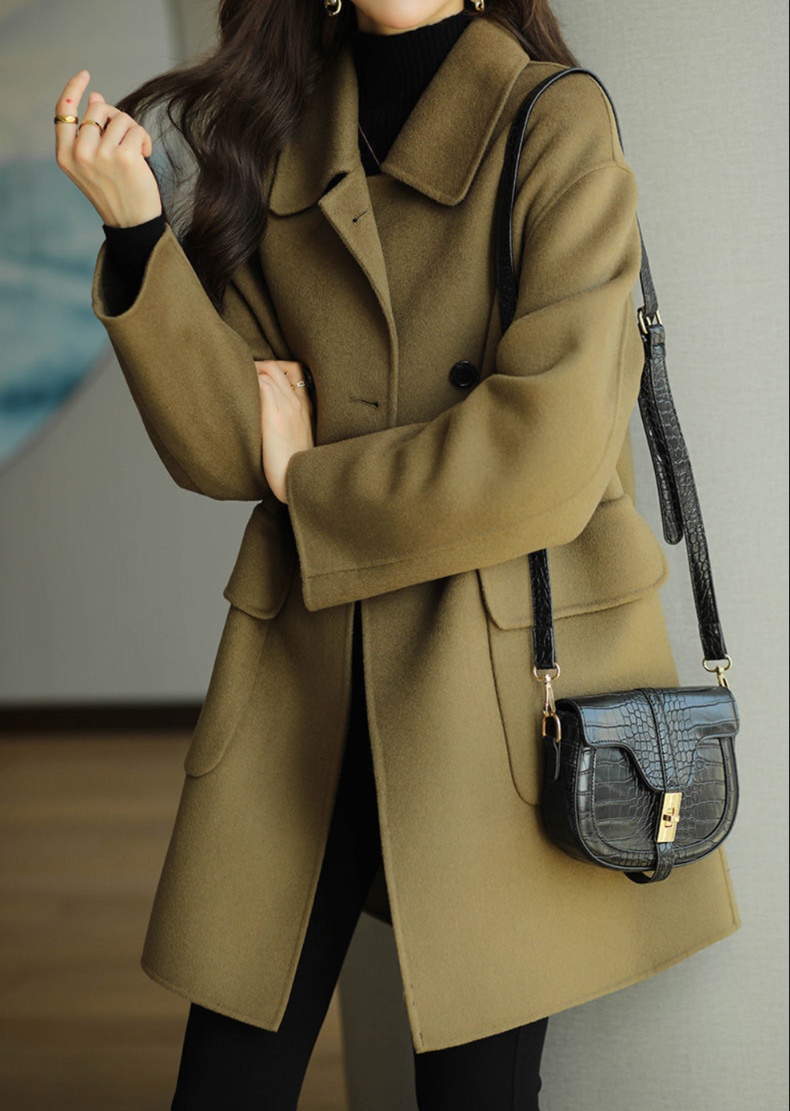 体型カバー すっきり見せダブルボタンコート