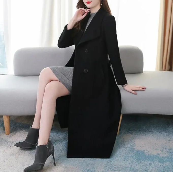 体型カバー すらりと魅せる ロング丈ウールコート