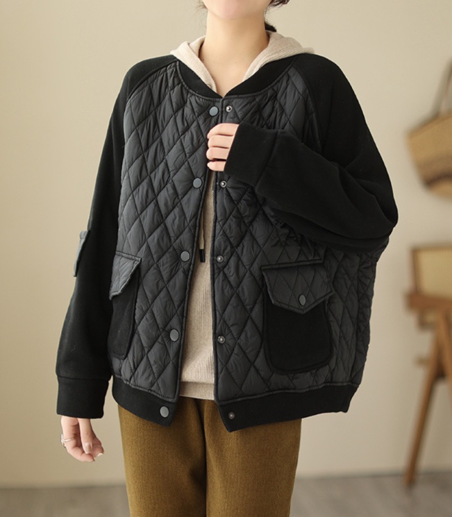 体型カバー ゆったりキルティング切替ブルゾン