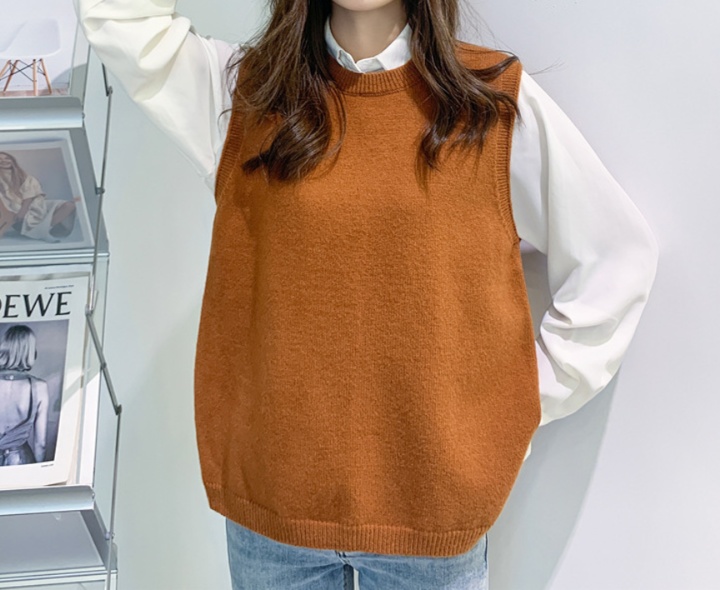 体型カバー 重ね着風ゆったりニットベスト