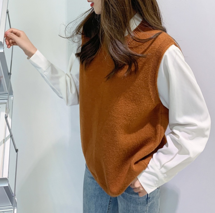 体型カバー 重ね着風ゆったりニットベスト