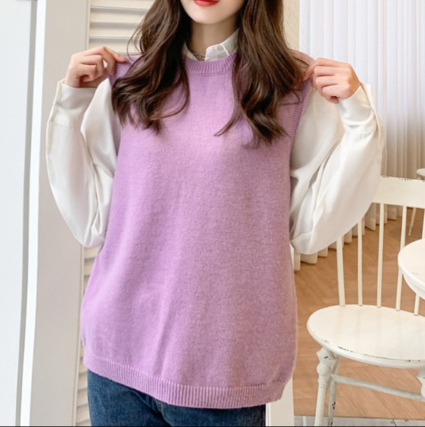 体型カバー 重ね着風ゆったりニットベスト