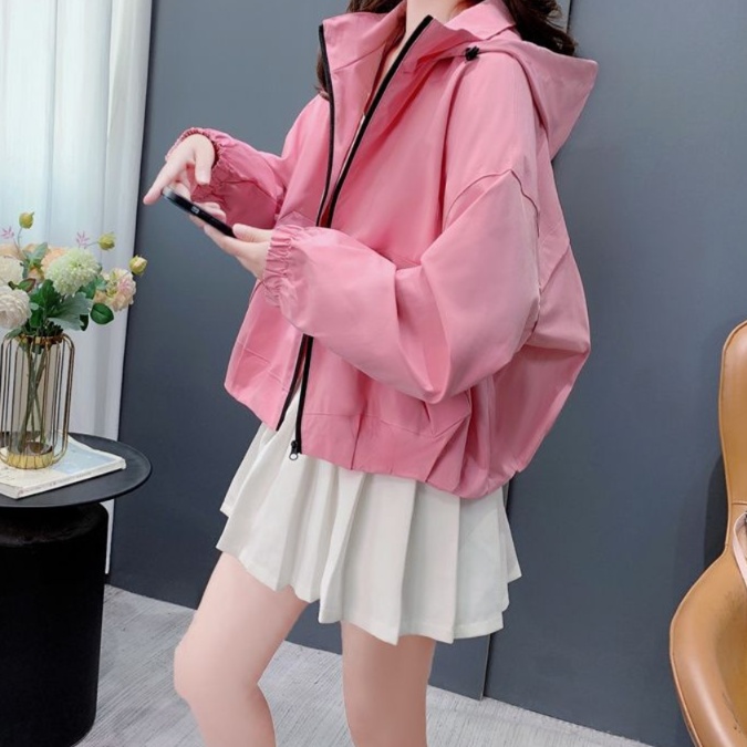 体型カバー ゆったりシルエット フード付きブルゾン