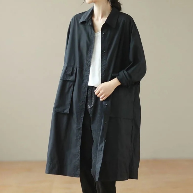 体型カバー ゆったりシルエットのシャツコート