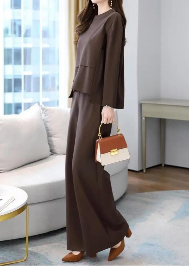 体型カバー ゆったりシルエット重ね着風パンツセット