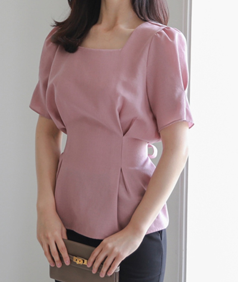 体型カバー シルエット美人 ウエストタック ブラウス