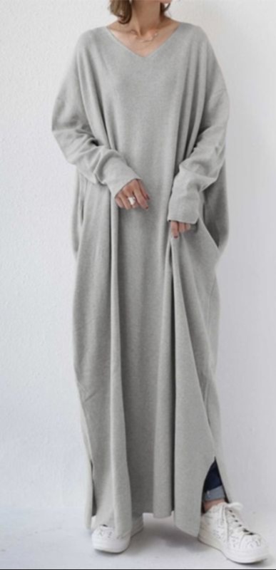 体型カバー ゆったりシルエットのマキシワンピース