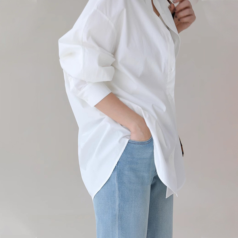 体型カバー ゆったり着こなしストライプ柄シャツ