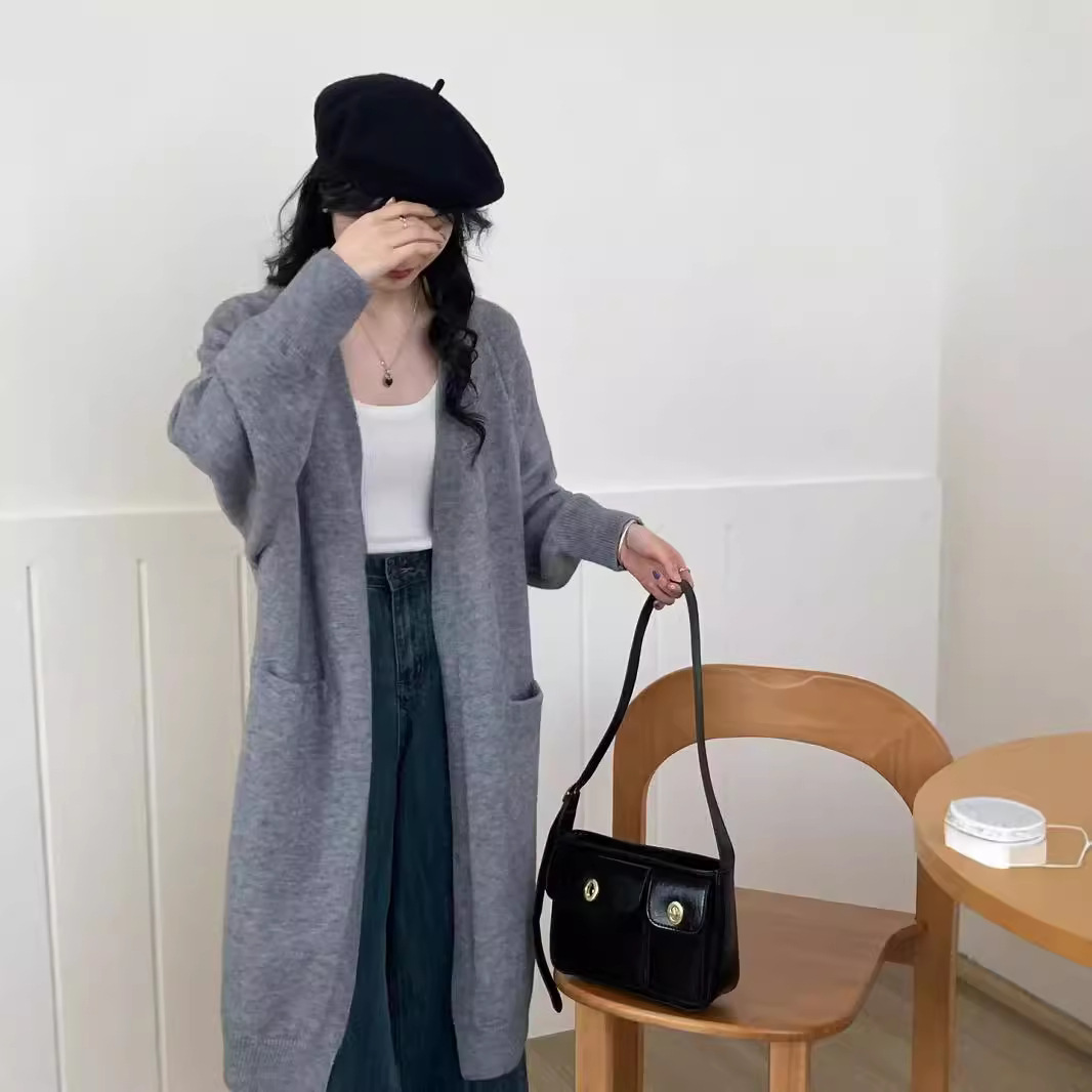 体型カバー ゆったりシルエット長め丈カーディガン