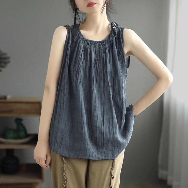 体型カバー ゆったりシルエット リネン風キャミソール