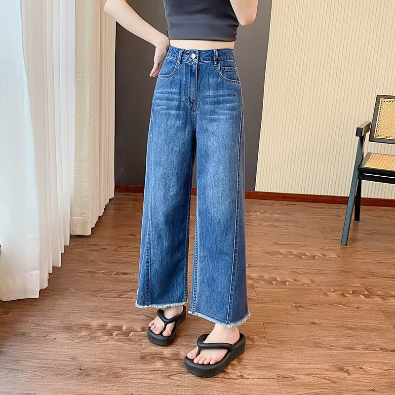 体型カバー ゆったりワイドデニムパンツ