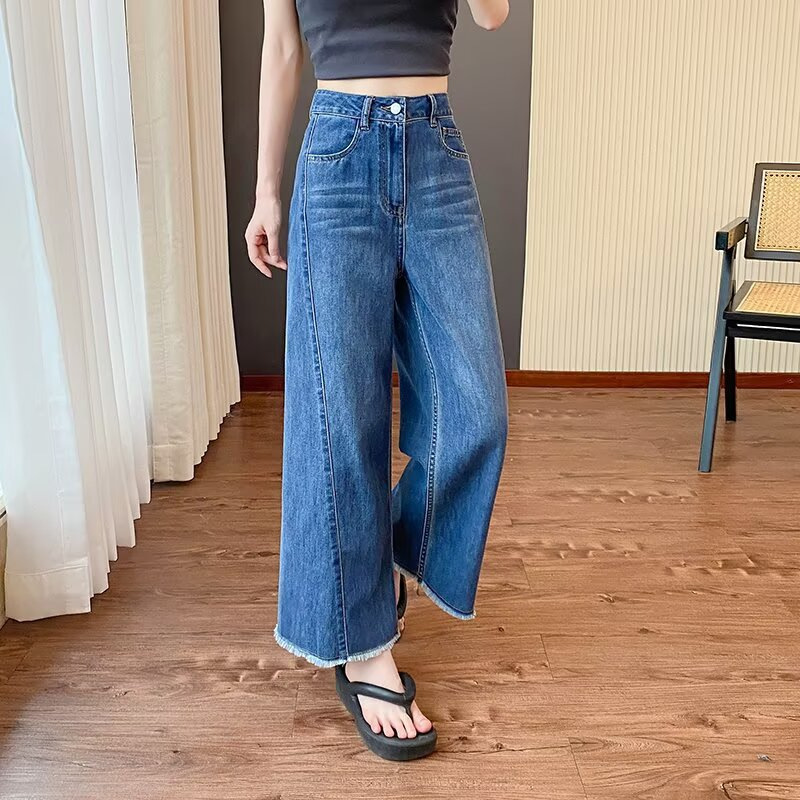 体型カバー ゆったりワイドデニムパンツ