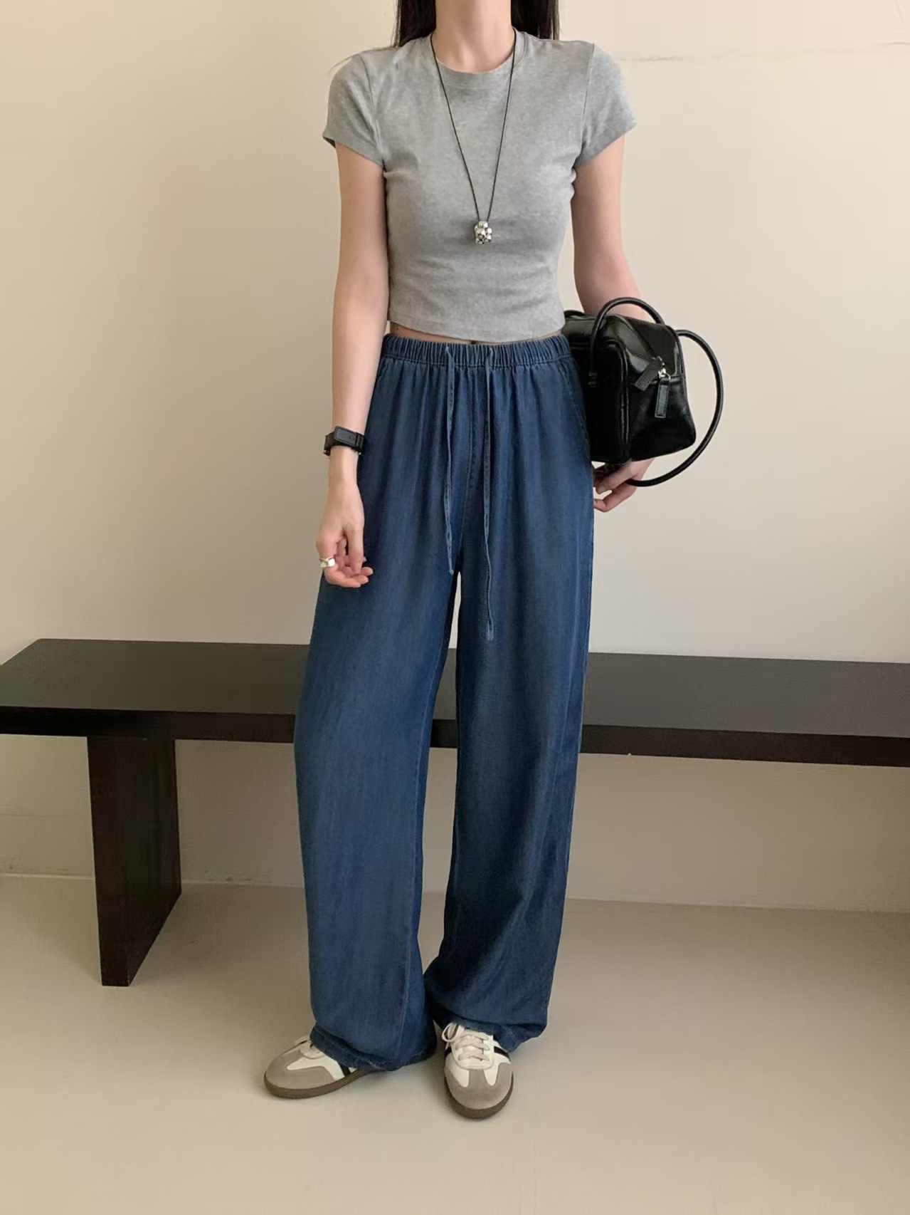 体型カバー ゆったりシルエット楽ちんワイドパンツ