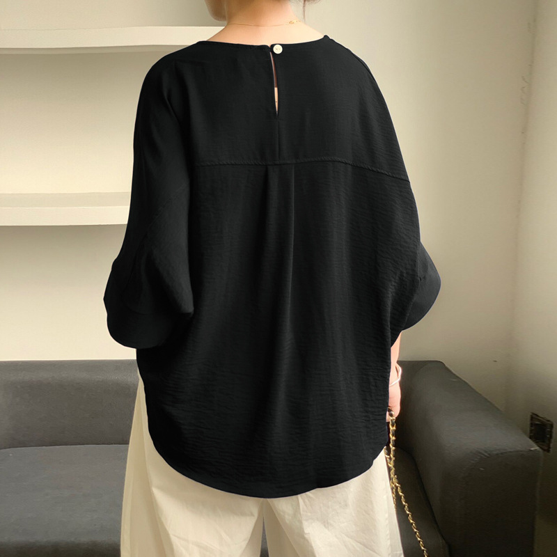 体型カバー ゆったりシルエット七分袖ブラウス