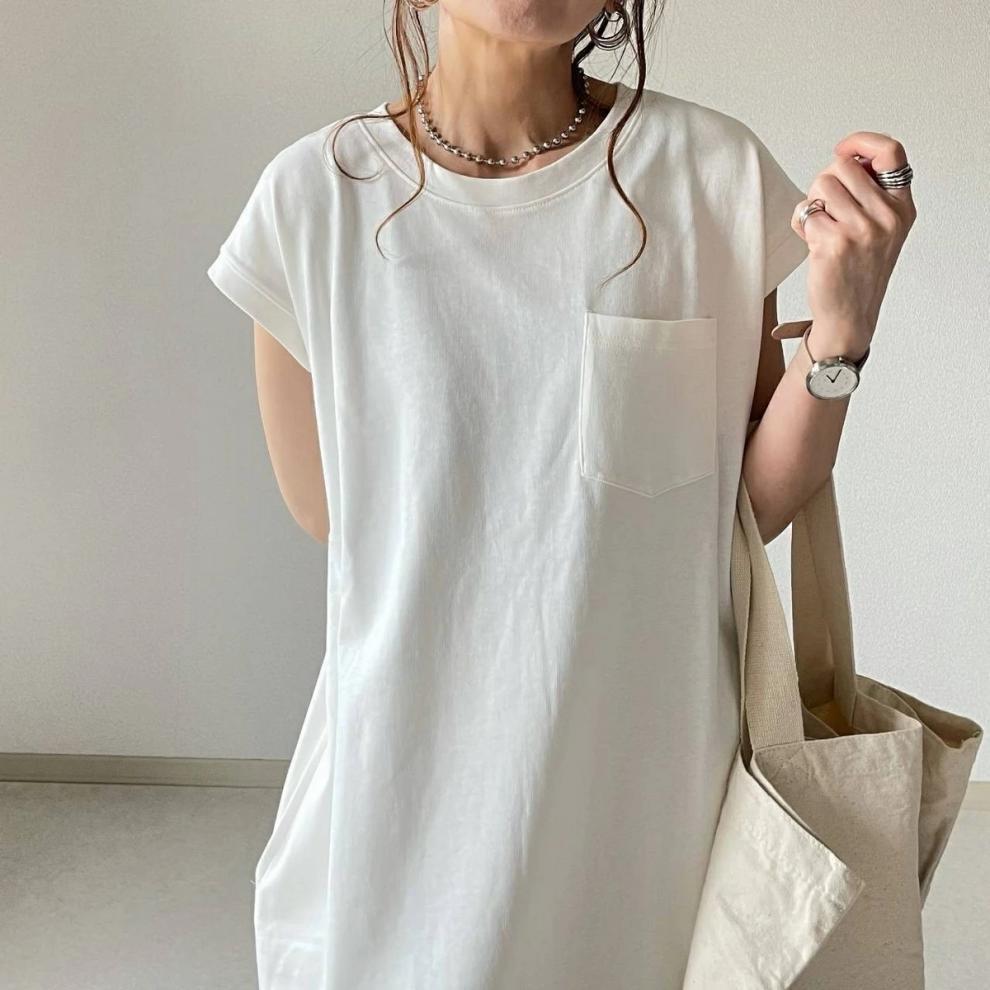 体型カバー ゆったりポケット付きマキシ丈ワンピース