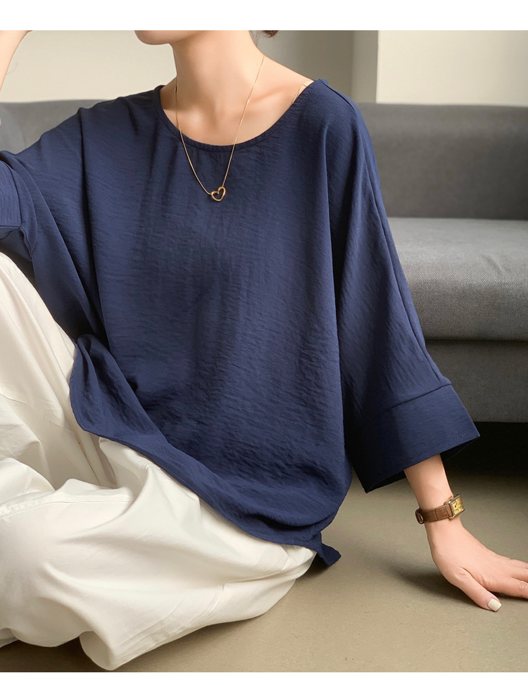 体型カバー ゆったりシルエット七分袖ブラウス