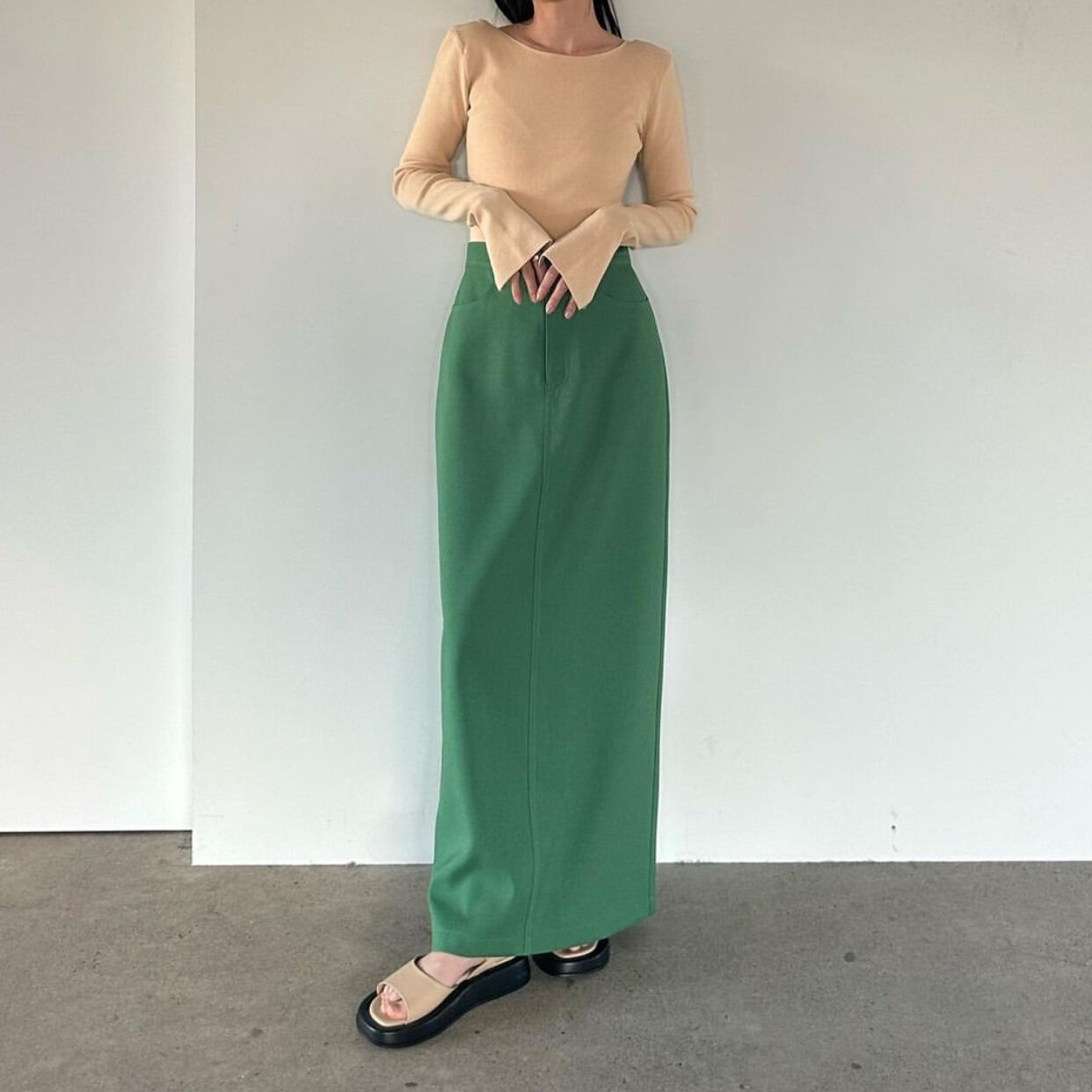 体型カバー すっきりシルエット マキシ丈スカートセット