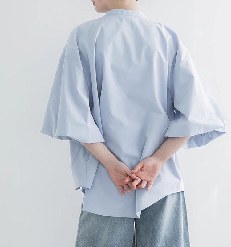 体型カバー ゆったり袖ギャザーネックブラウス