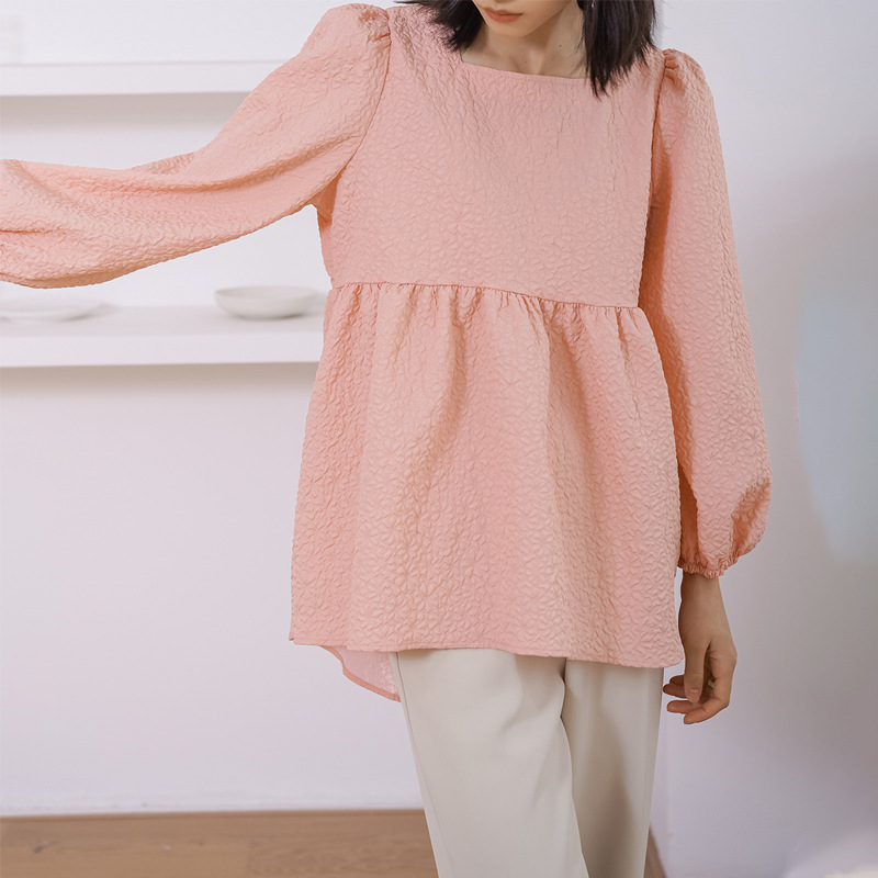 体型カバー ゆったりシルエット 長袖バブルブラウス