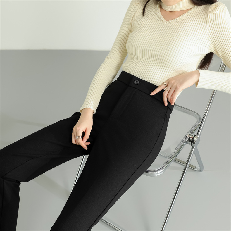 非表示体型カバー 美脚効果抜群 すっきりシルエットストレートパンツ