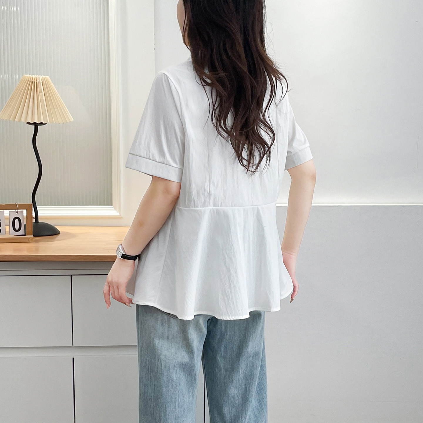 体型カバー すっきりシルエット 薄手ブラウス