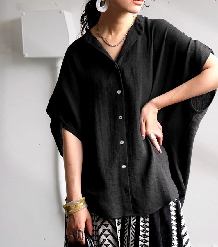 体型カバー ゆったりドルマン袖シャツ
