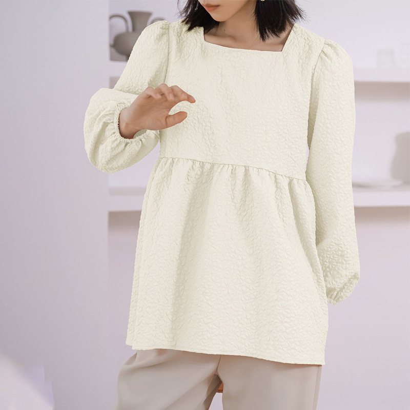 体型カバー ゆったりシルエット 長袖バブルブラウス