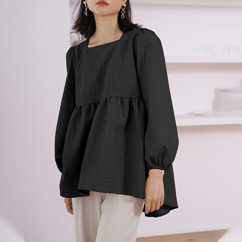 体型カバー ゆったりシルエット 長袖バブルブラウス
