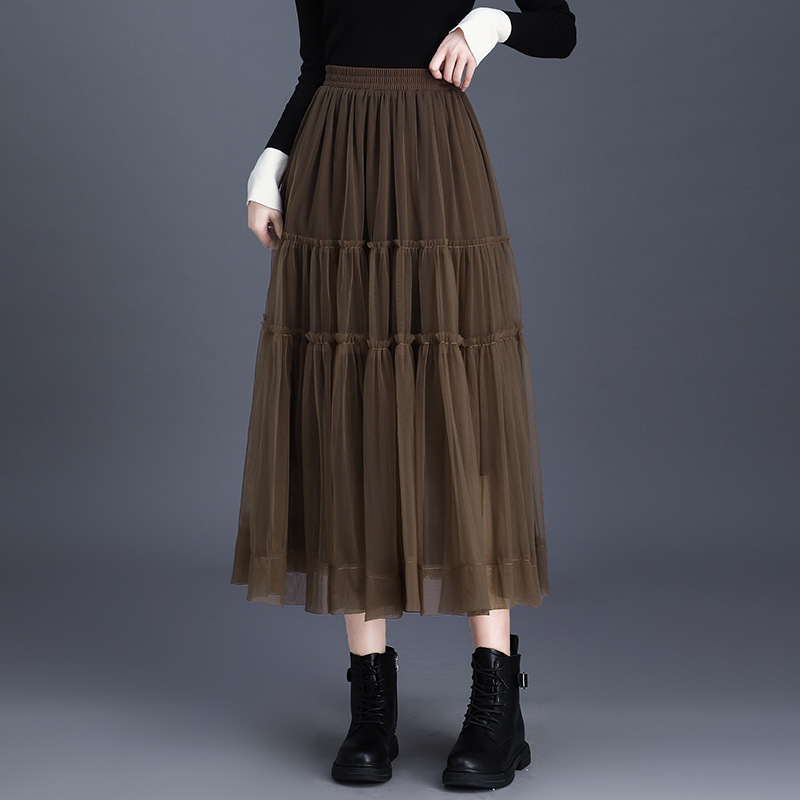 体型カバー 三段ティアードフレアロングスカート
