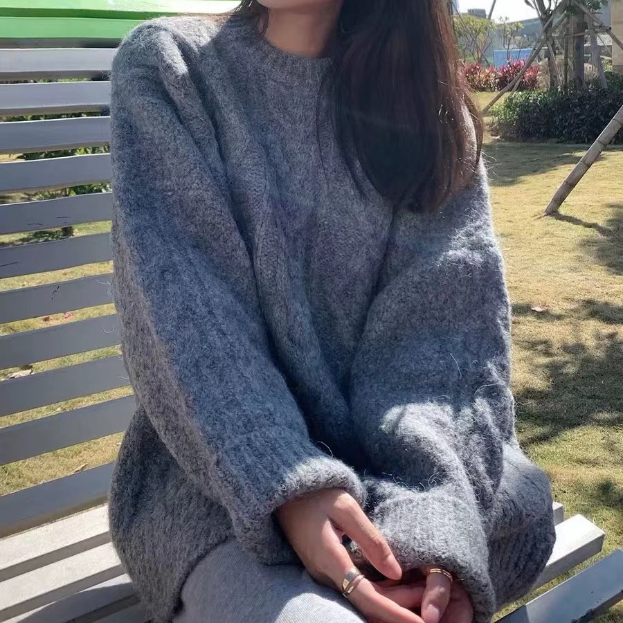 体型カバー ゆったりケーブル編みリラックスニット